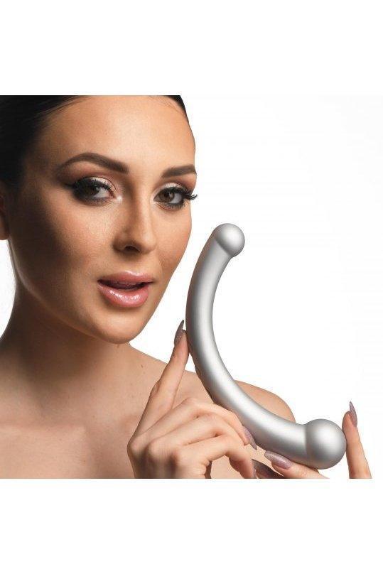 10X Vibra-Crescent Vibrating Silicone Dual-Ended Dildo - Silver - Sex On the Go