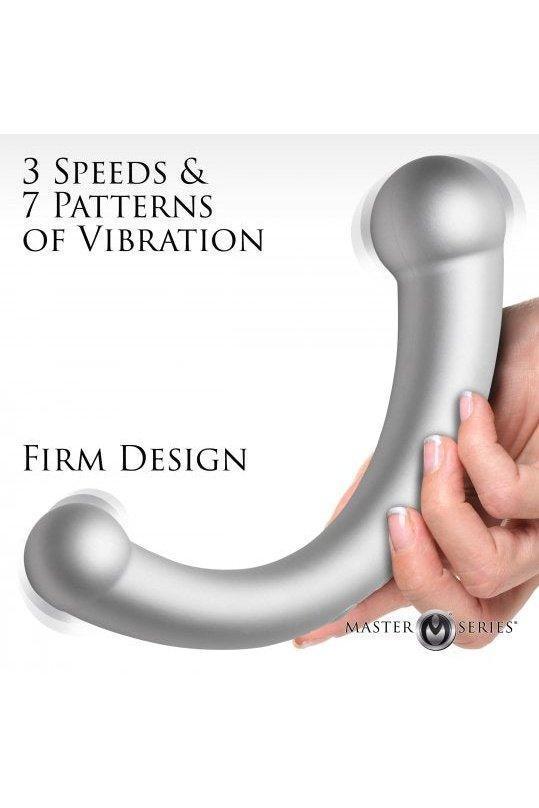 10X Vibra-Crescent Vibrating Silicone Dual-Ended Dildo - Silver - Sex On the Go