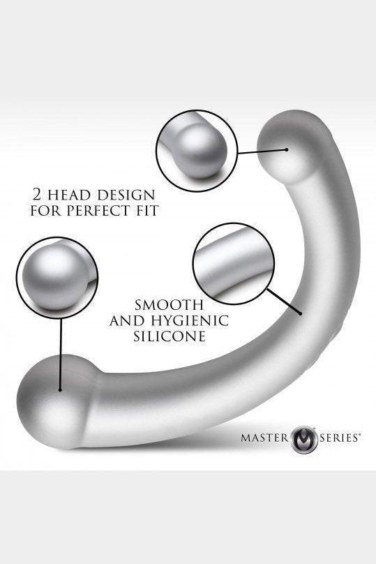 10X Vibra-Crescent Vibrating Silicone Dual-Ended Dildo - Silver - Sex On the Go