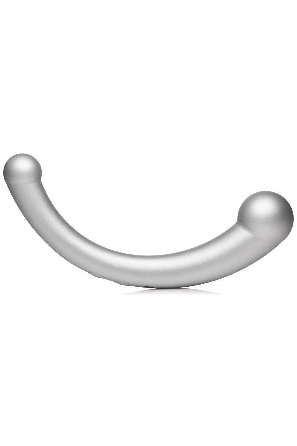 10X Vibra-Crescent Vibrating Silicone Dual-Ended Dildo - Silver - Sex On the Go