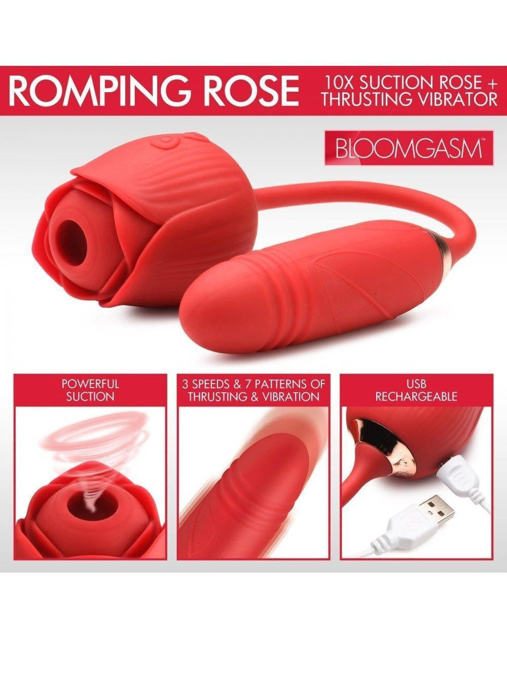 10X Romping Rose Suction and Thrusting Vibrator - Sex On the Go