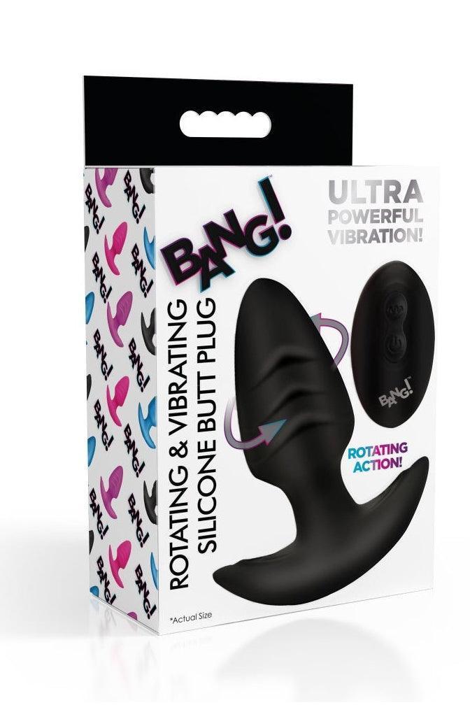 Rotating and Vibrating Silicone Butt Plug - Black - Sex On the Go