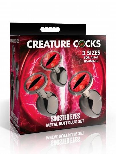 Sinister Eyes Red Eye Metal Butt Plug Set - Sex On the Go