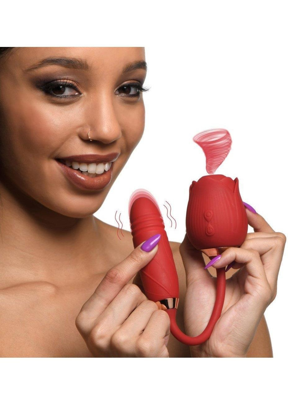 10X Romping Rose Suction and Thrusting Vibrator - Sex On the Go