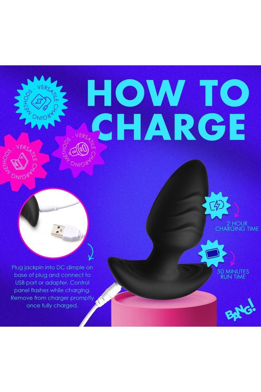 Rotating and Vibrating Silicone Butt Plug - Black - Sex On the Go