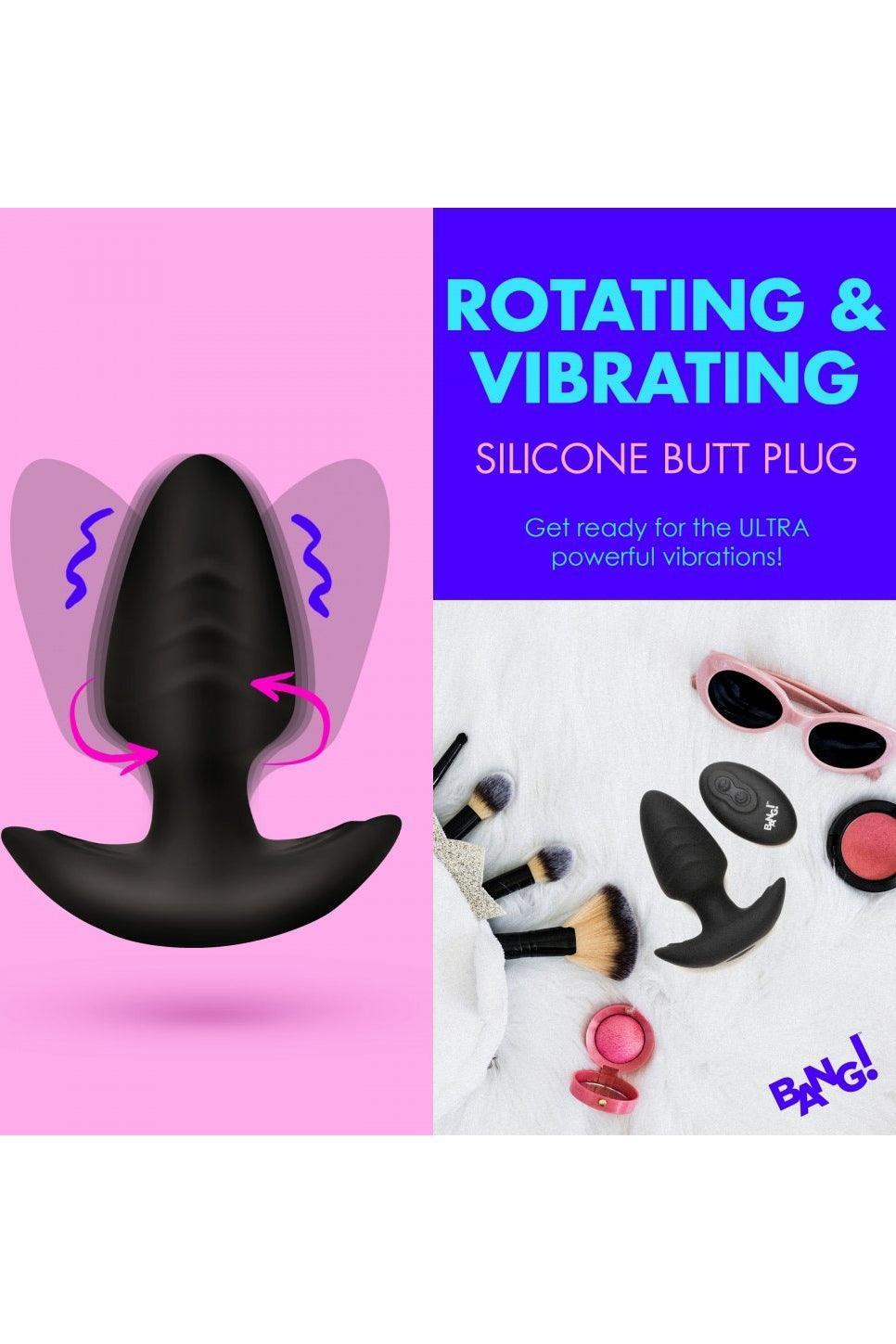 Rotating and Vibrating Silicone Butt Plug - Black - Sex On the Go