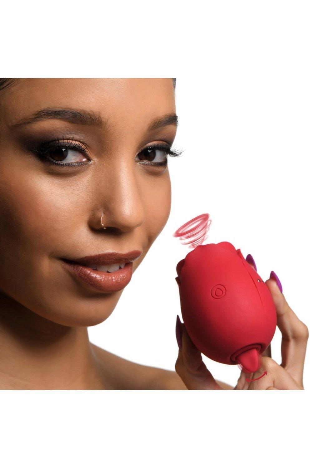 The Double Tease Rose 10X Sucking and Licking Silicone Stimulator - Sex On the Go