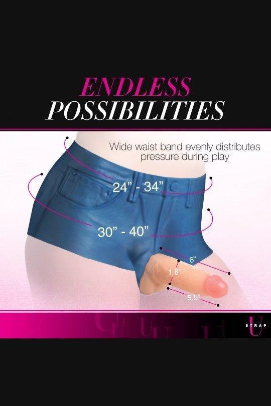 Booty Shorts 6 Inch Dildo Silicone Strap On Harness - Small - Sex On the Go