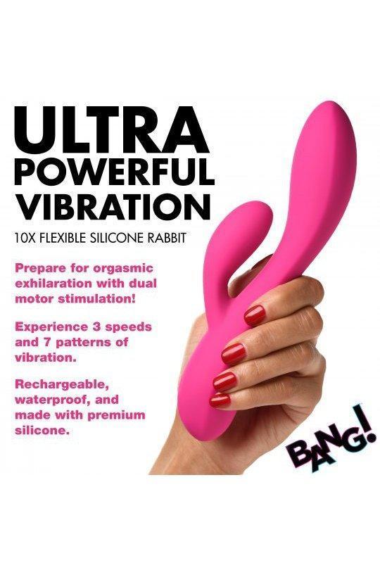 10X Flexible Silicone Rabbit Vibrator - Purple or Pink - Sex On the Go