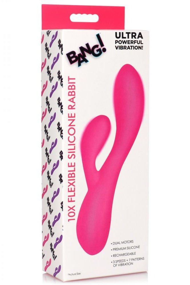 10X Flexible Silicone Rabbit Vibrator - Purple or Pink - Sex On the Go