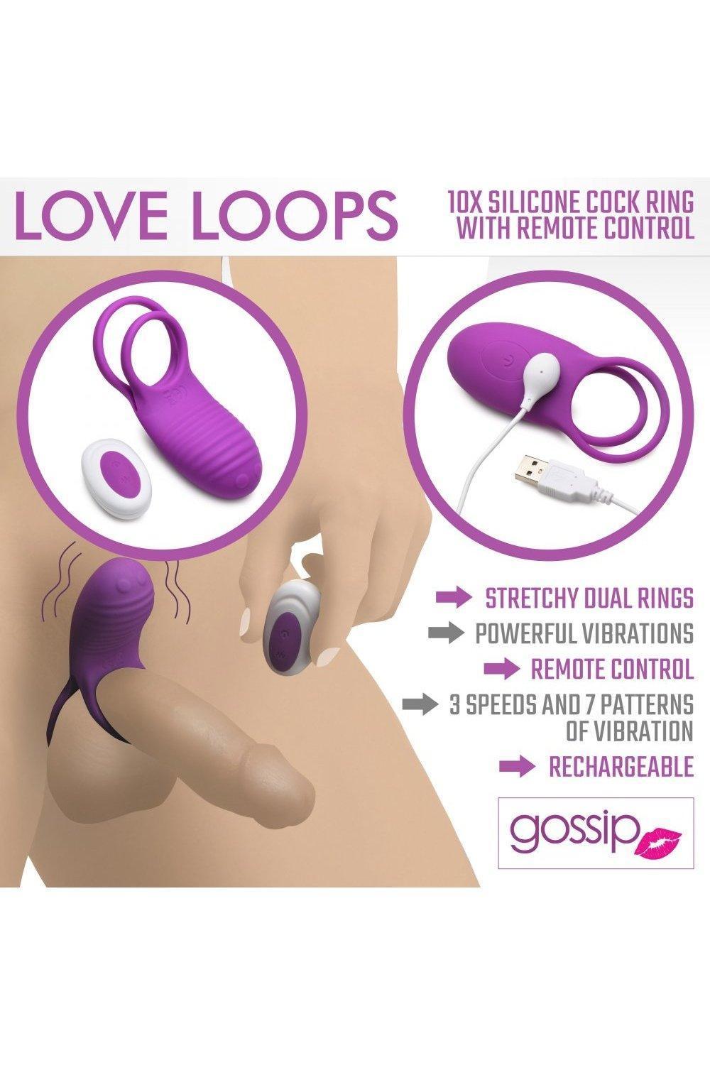 Love Loops 10X Silicone Cock Ring with Remote - Purple - Sex On the Go