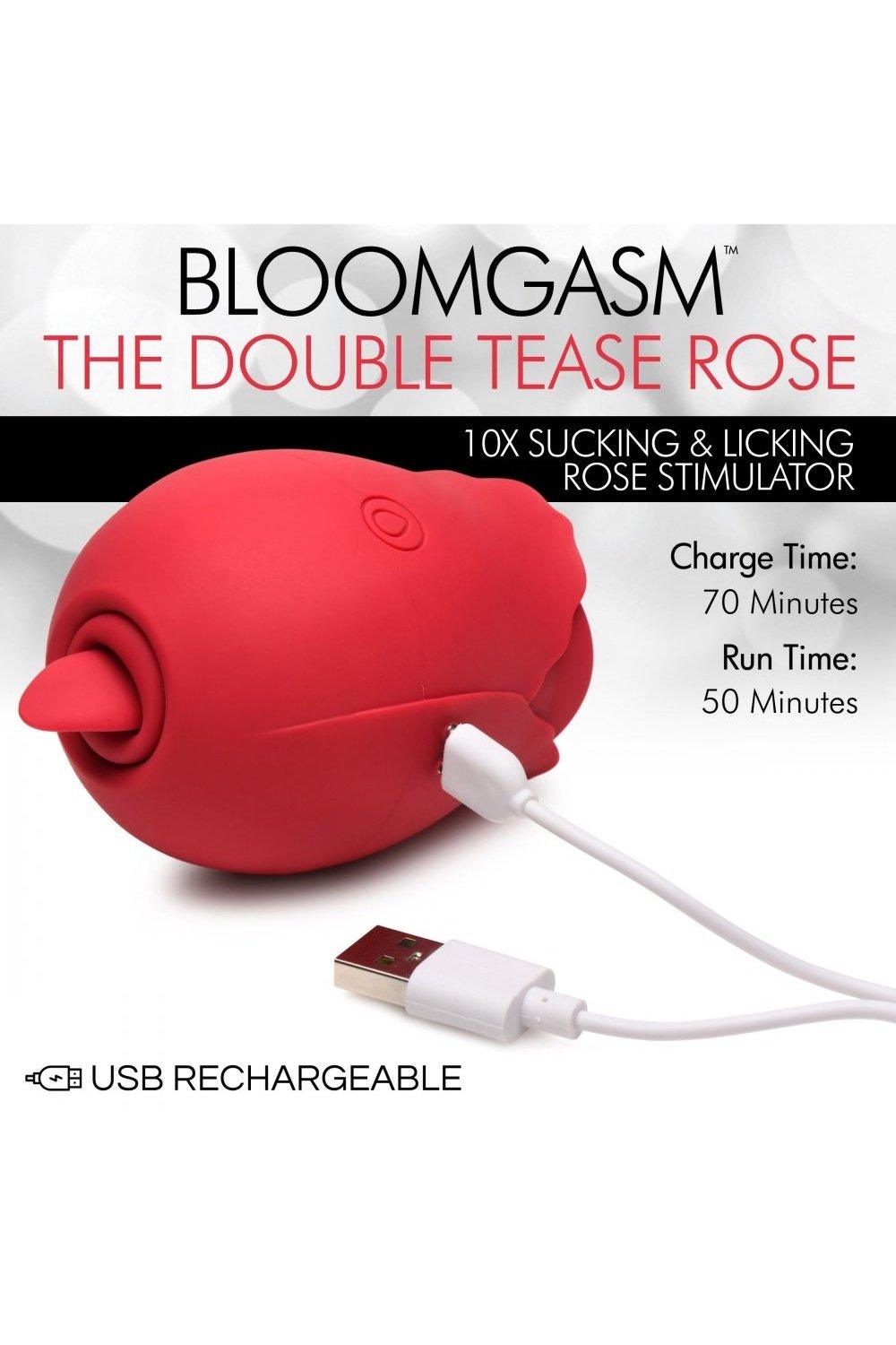The Double Tease Rose 10X Sucking and Licking Silicone Stimulator - Sex On the Go