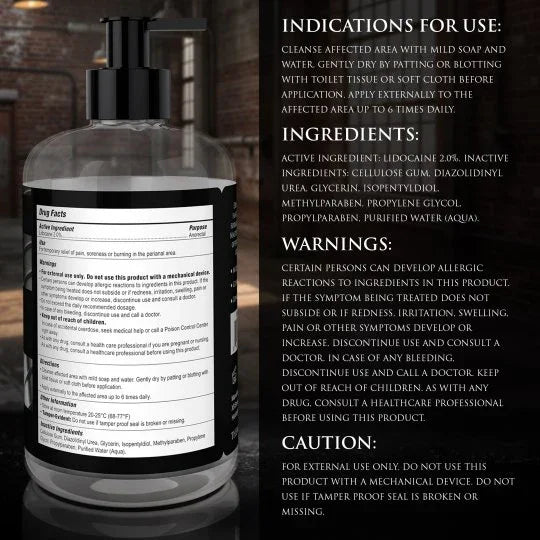 Bottle of skincare product with label on a dark background