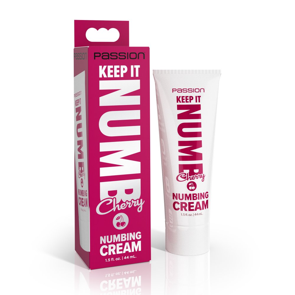 Passion Numbing Cream packaging with pink box and white tube on a white background