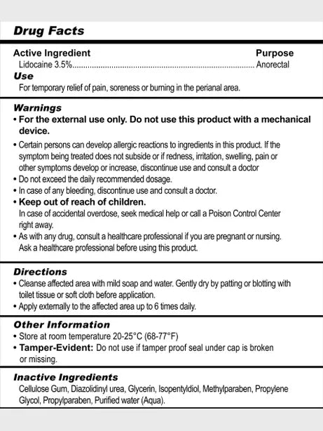 Drug facts label for a topical anesthetic product with detailed instructions and warnings.