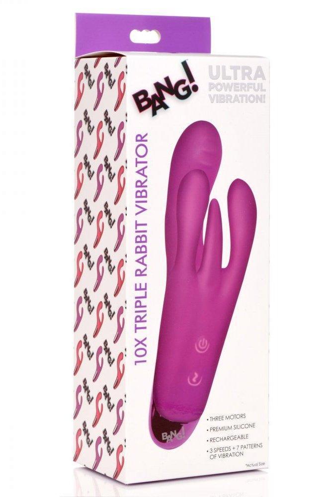 10X Triple Rabbit Silicone Vibrator - Purple or Pink - Sex On the Go