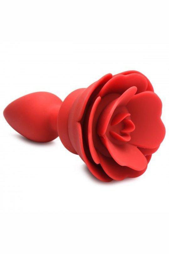 28X Silicone Vibrating Rose Anal Plug with Remote - Small - Sex On the Go