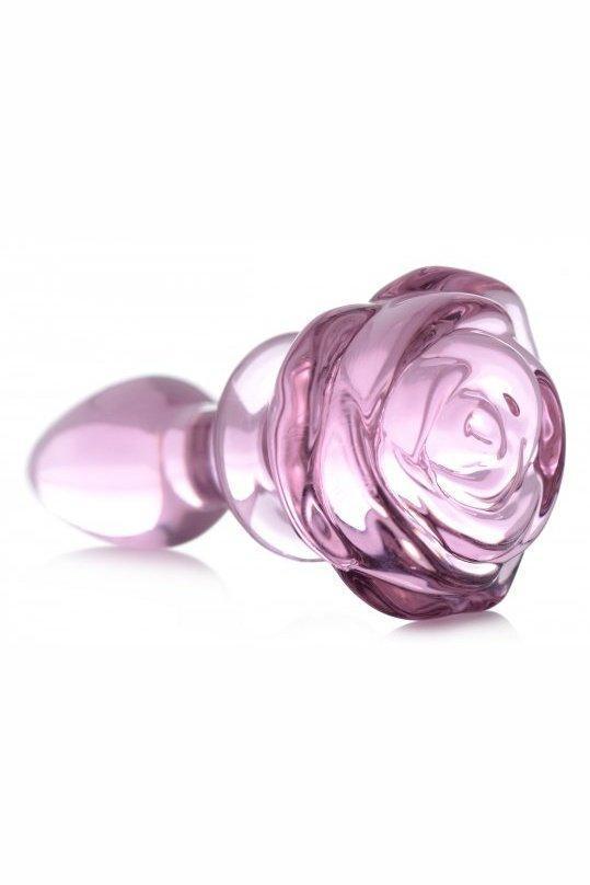 Pink Rose Glass Anal Plug - Small - Sex On the Go