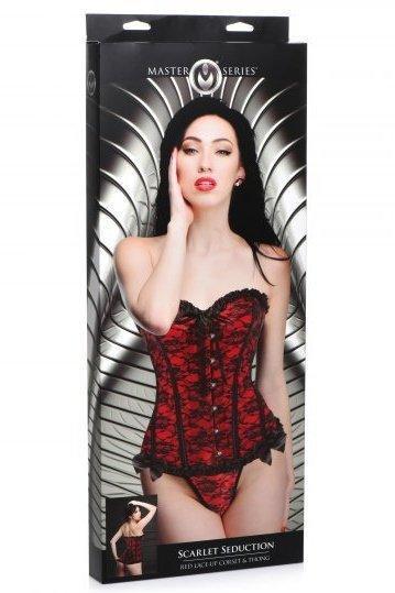 Scarlet Seduction Lace-up Corset and Thong -M, L, XL - Sex On the Go