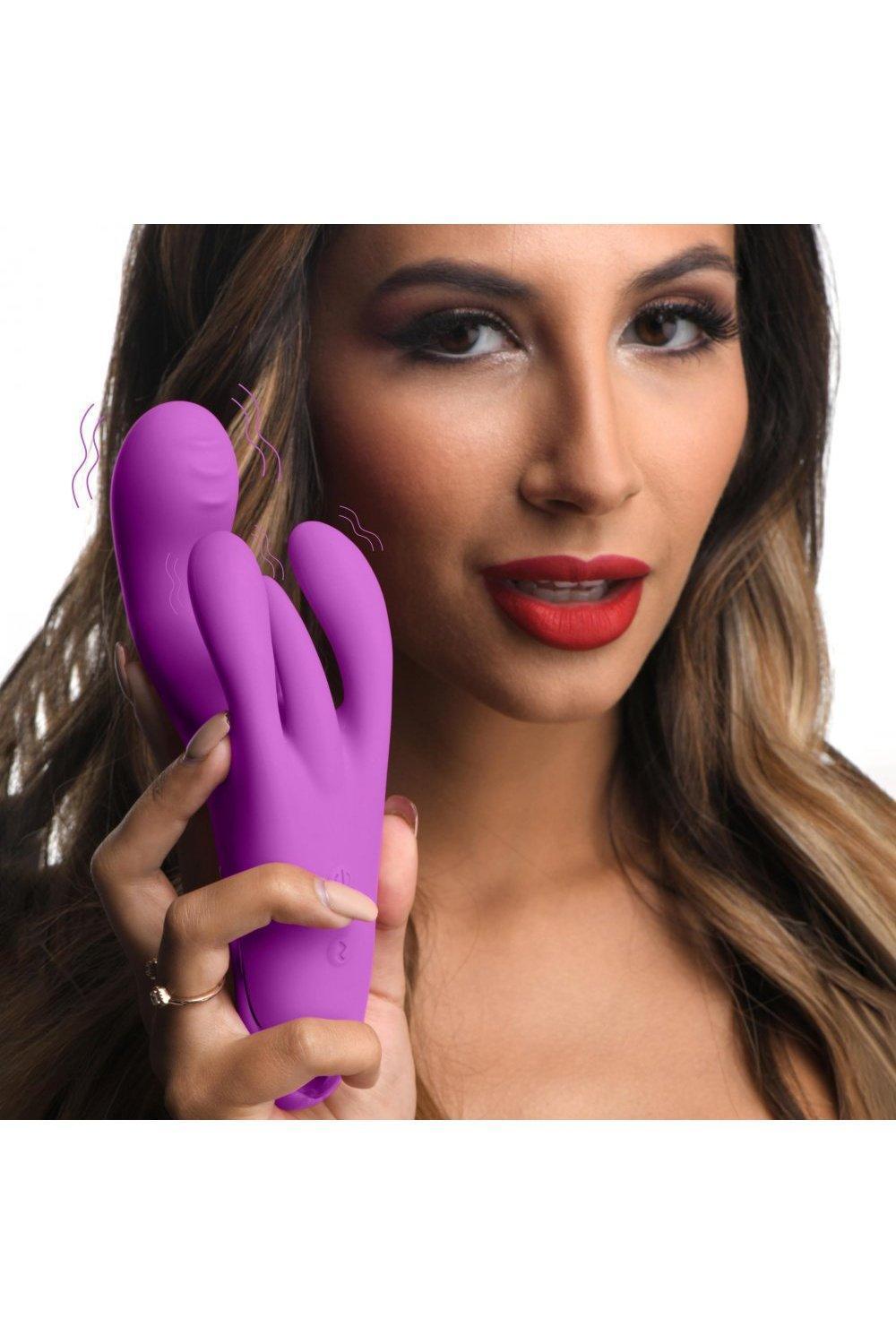 10X Triple Rabbit Silicone Vibrator - Purple or Pink - Sex On the Go