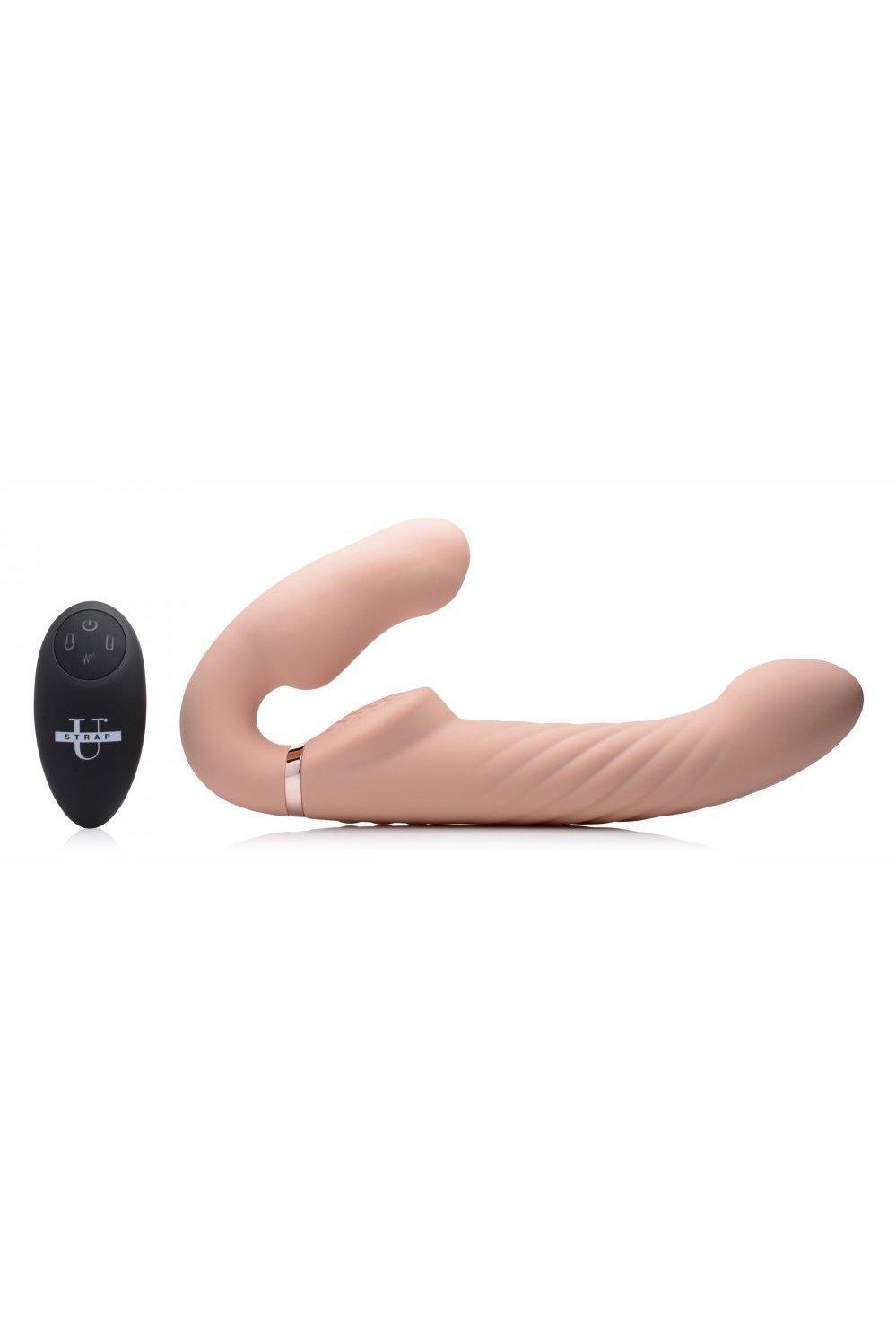 Ergo-Fit Twist Inflatable Vibrating Silicone Strapless Strap-on - Beige - Sex On the Go