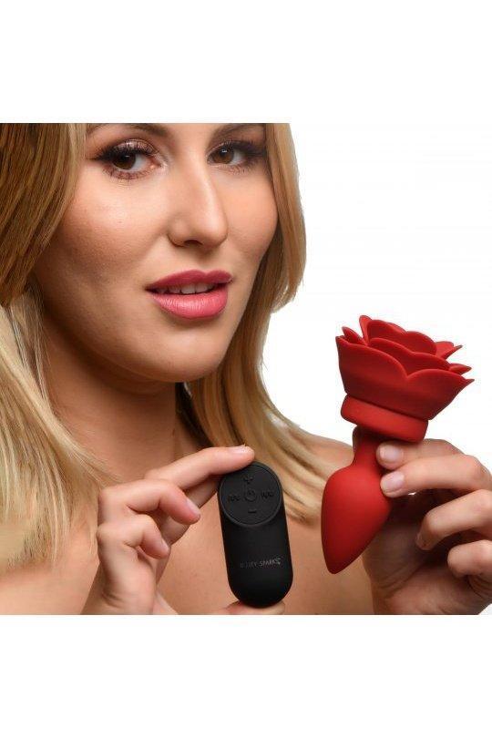 28X Silicone Vibrating Rose Anal Plug with Remote - Small - Sex On the Go