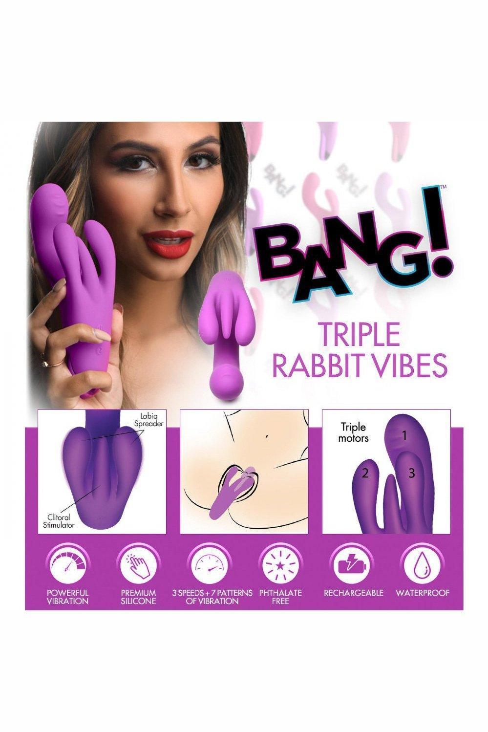 10X Triple Rabbit Silicone Vibrator - Purple or Pink - Sex On the Go