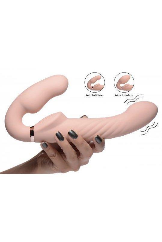 Ergo-Fit Twist Inflatable Vibrating Silicone Strapless Strap-on - Beige - Sex On the Go