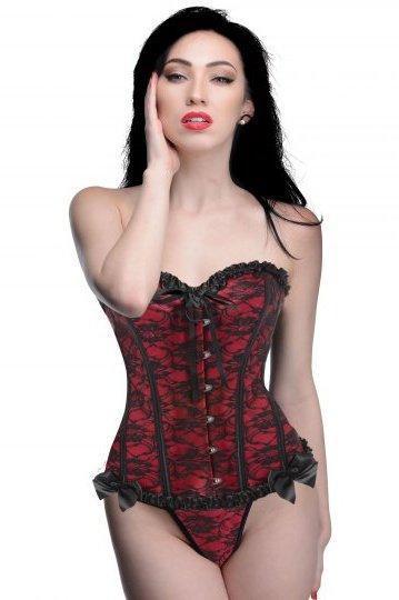 Scarlet Seduction Lace-up Corset and Thong -M, L, XL - Sex On the Go