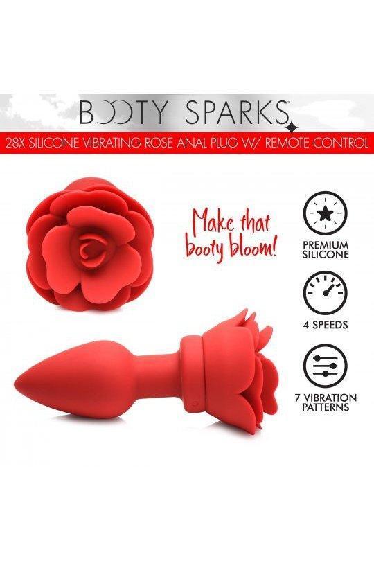 28X Silicone Vibrating Rose Anal Plug with Remote - Small - Sex On the Go