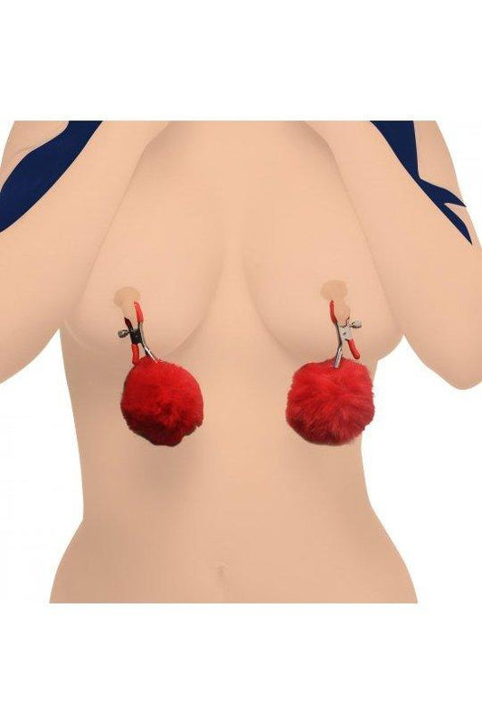 Pom Pom Nipple Clamps - Red - Sex On the Go
