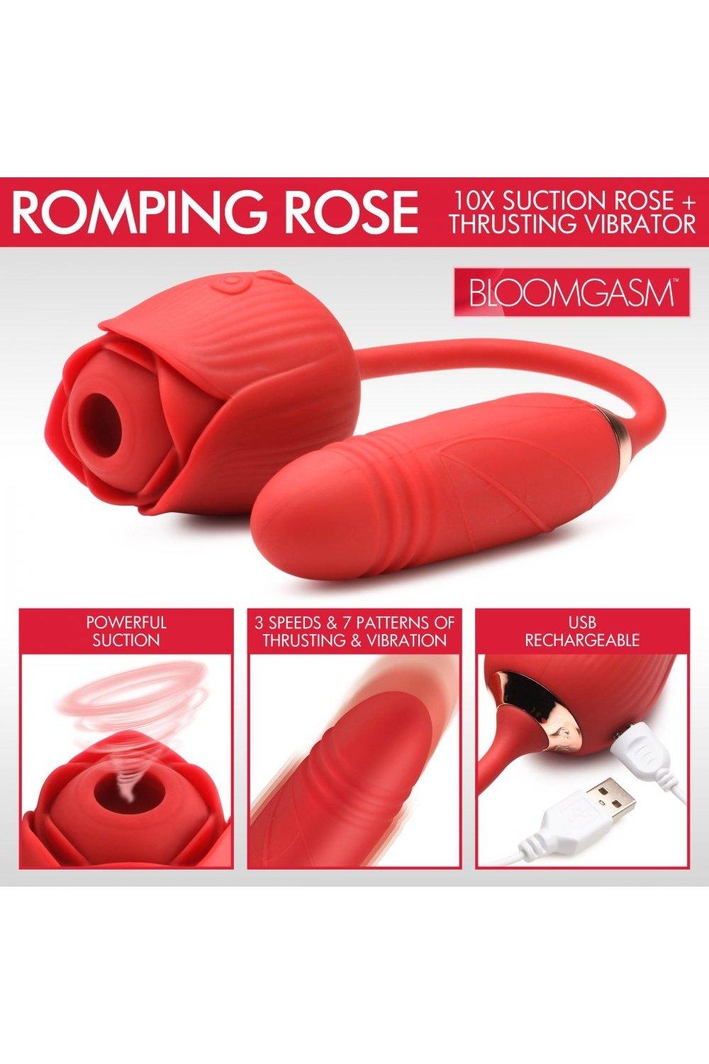 10X Romping Rose Suction and Thrusting Vibrator - Sex On the Go
