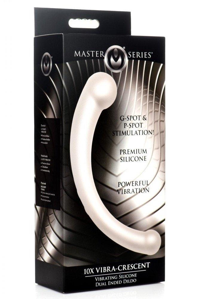 10X Vibra-Crescent Vibrating Silicone Dual-Ended Dildo - Silver - Sex On the Go