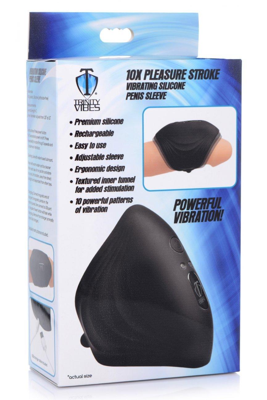 10X Pleasure Stroke Vibrating Silicone Penis Sleeve - Sex On the Go