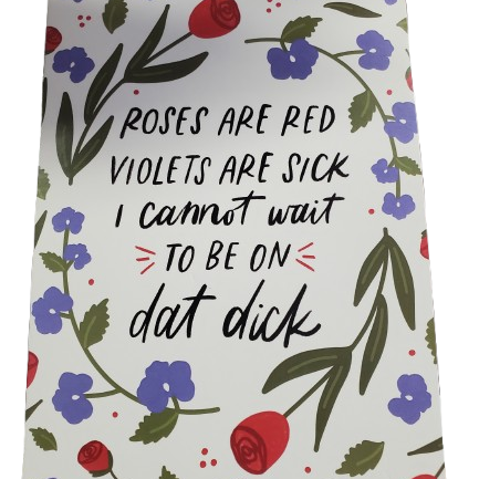 Floral-patterned product with humorous text on a white background