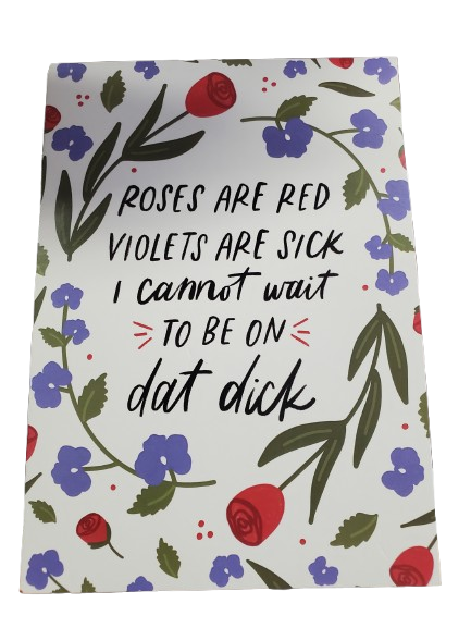Floral-patterned product with humorous text on a white background