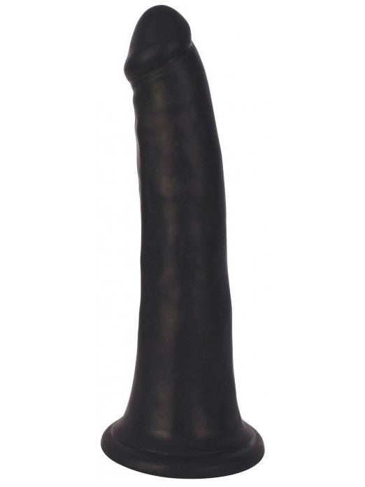 Black rubber dildo on a white background