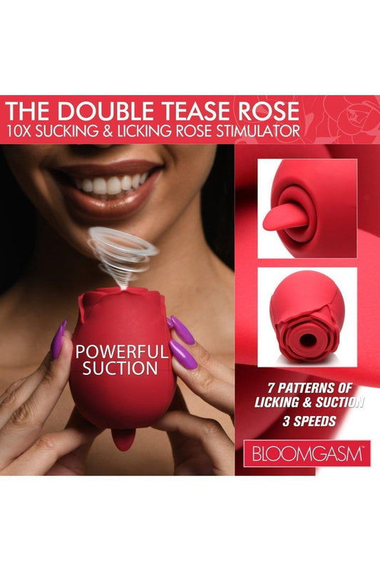 The Double Tease Rose 10X Sucking and Licking Silicone Stimulator - Sex On the Go
