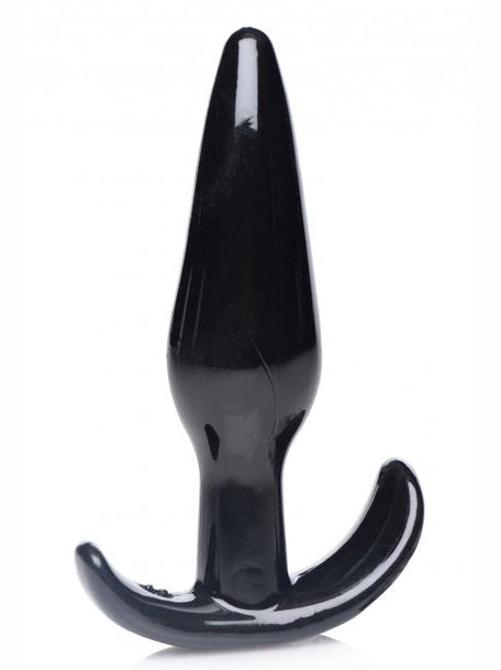 Black plastic anchor-shaped object on a white background
