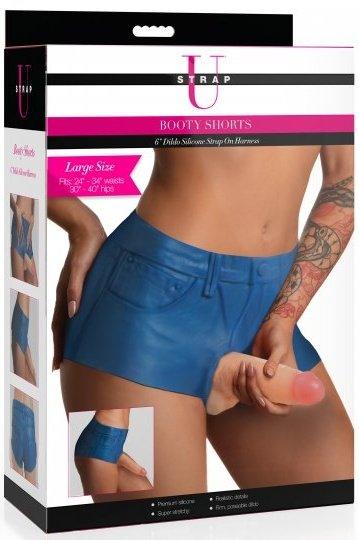 Booty Shorts 6 Inch Dildo Silicone Strap On Harness - Small - Sex On the Go