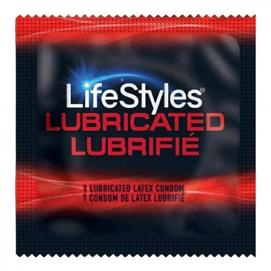 LifeStyles lubricated latex condom packaging with red and black design