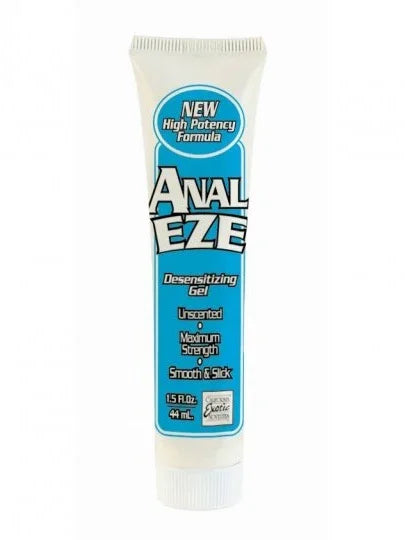 Tube of Anal Eze desensitizing gel on a white background