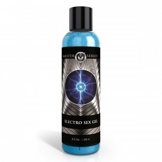 Bottle of Master Series Electro Sex Gel on a white background