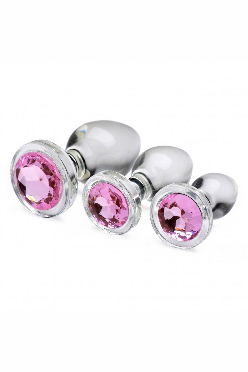 Pink Gem Glass Anal Plug Set - Sex On the Go