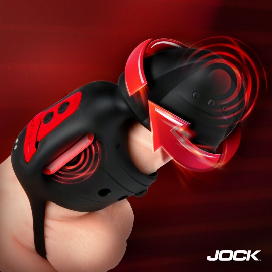 Black and red wristbands with a visible brand logo on a dark background