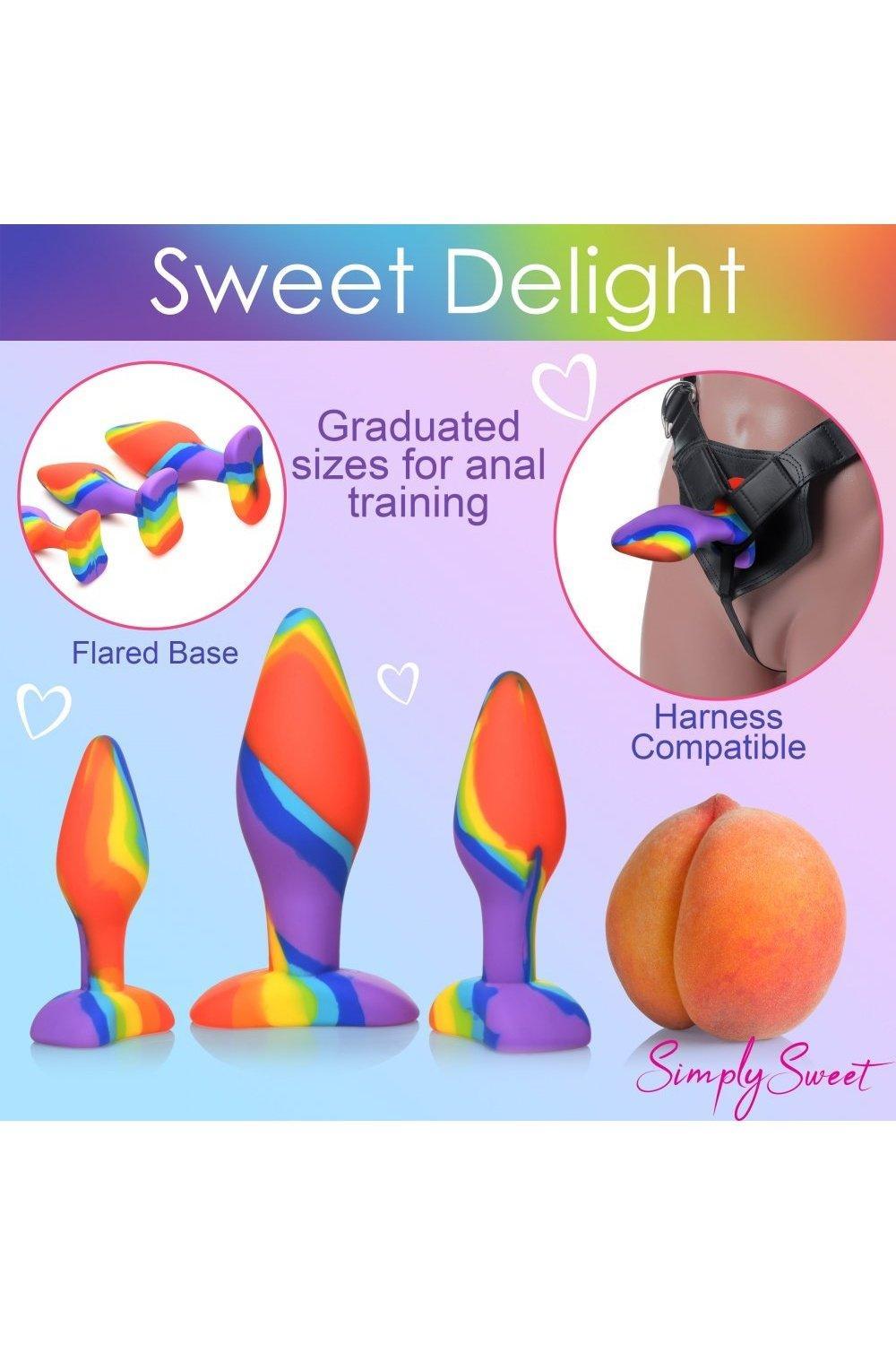 3 Piece Rainbow Silicone Butt Plug Set - Sex On the Go