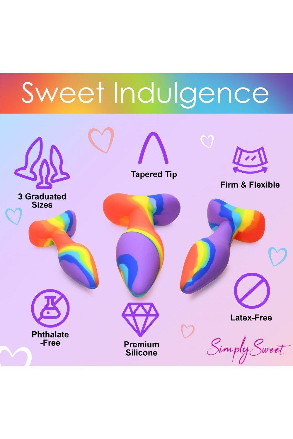 3 Piece Rainbow Silicone Butt Plug Set - Sex On the Go