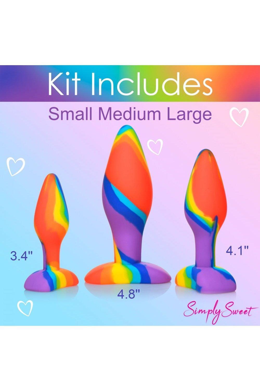 3 Piece Rainbow Silicone Butt Plug Set - Sex On the Go