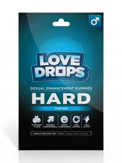 Package of Love Drops Sexual Enhancement Gummies for Him on a white background