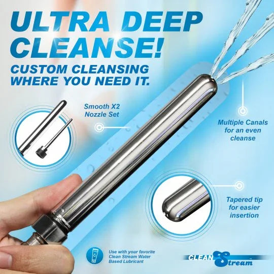 Product advertisement for a 'Ultra Deep Cleanse' device with text and features highlighted on a blue background.